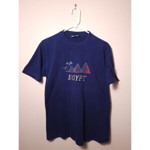 Vintage Embroidered Egypt Tourist Navy T-Shirt - Mens Large